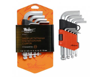 Набор шестигранных ключей коротких с шаром 9 предметов, пласт.подвес AIRLINE